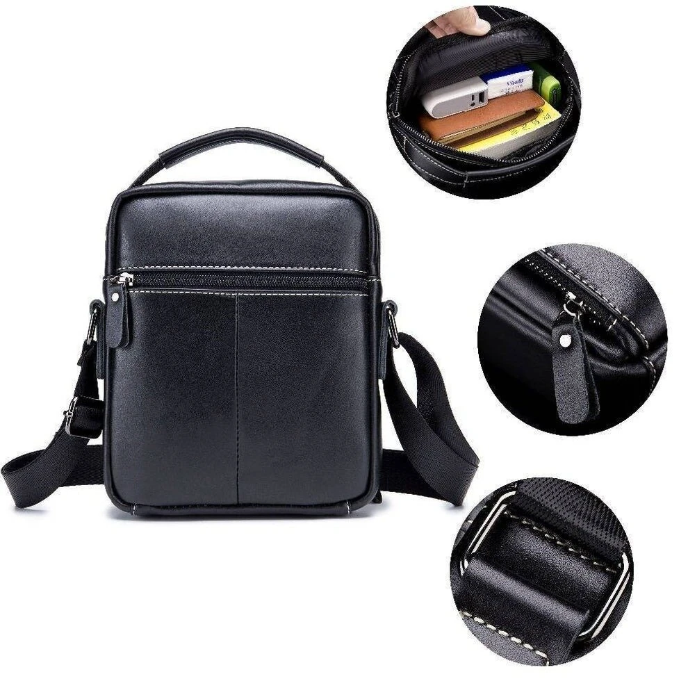 (image for) BULLCAPTAIN Genuine Leather Men Shoulder Bags Vintage Small Flap Crossbody Briefcase Handbag Vintage Messenger Bag