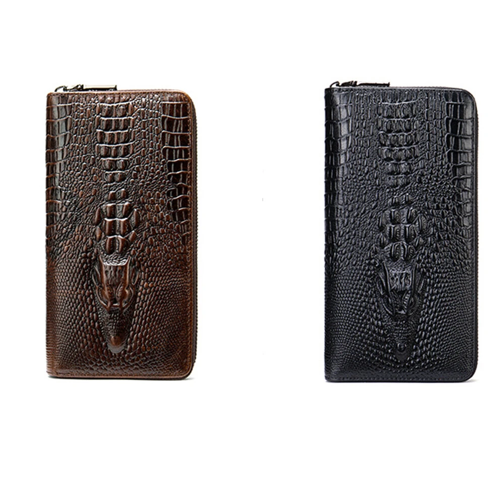 (image for) Ekphero Crocodile Print Men's Genuine Leather Wallet RFID Blocking Long Card Holder Purse Multi Card Slots Card Case Vintage Money Clip